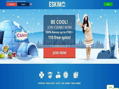 Eskimo casino screenshot homepagina