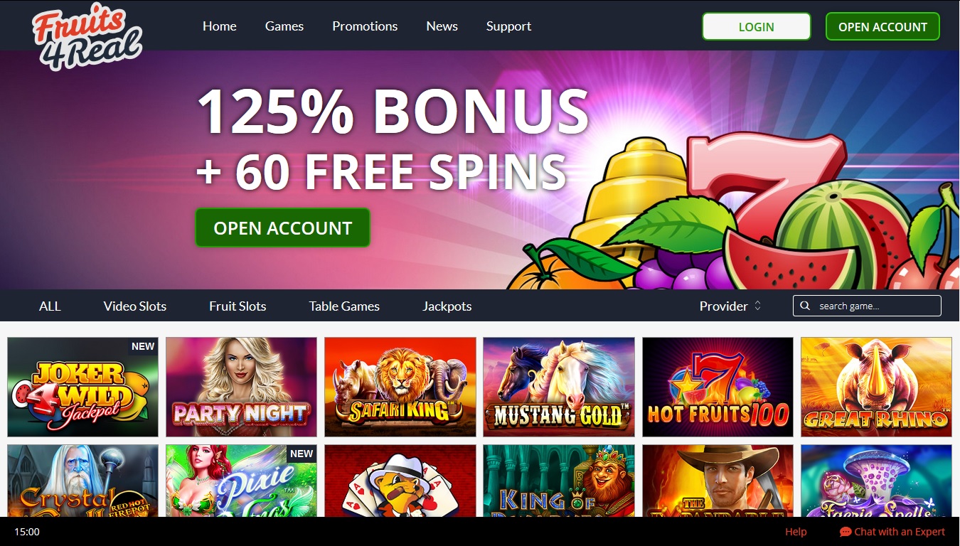 Fruits4real casino screenshot homepage