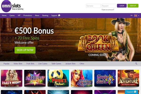 Omnislots casino screenshot homepagina
